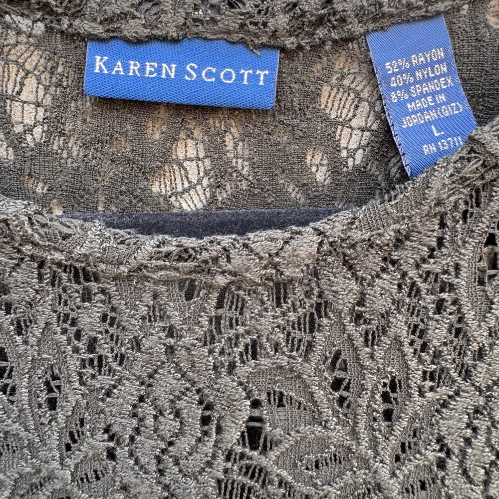 Karen Scott Vintage Womens Green Floral‎ Lace Short Sleeve Crew Neck Top Large - Picture 2 of 8